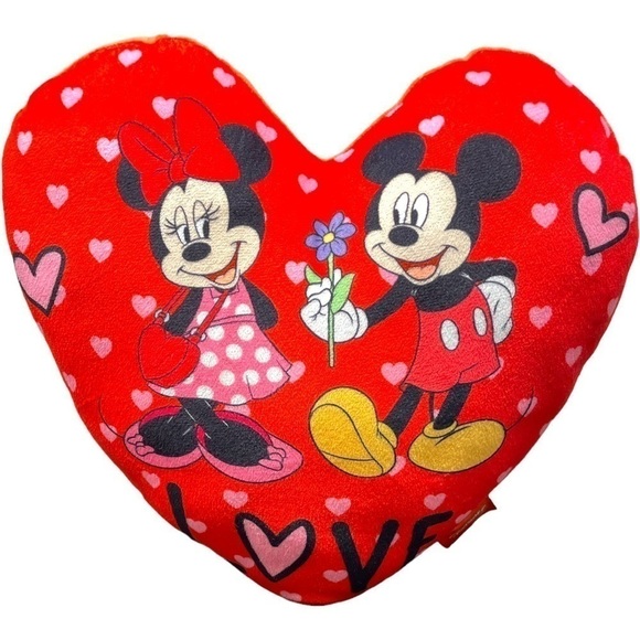 Disney Mickey Minnie Red Love Valentines Day Heart Pillow Plush Stuffed Animal - Picture 1 of 8